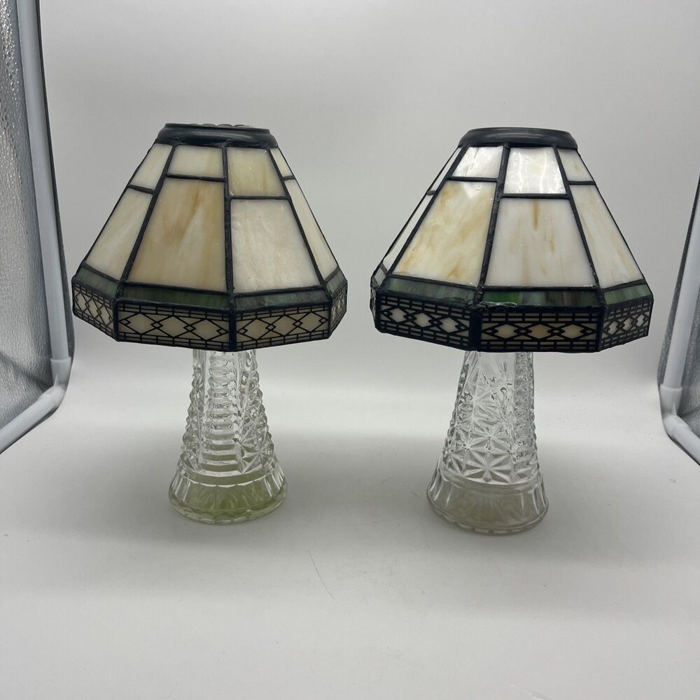 Tiffany Style Stained Glass Tapered Geometric Lamp Shades, Set of 2